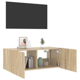Berkfield Home TV Wall Cabinet with LED Lights Sonoma Oak 80x35x31 cm in Light Oak - Size: 80 x 35 x 31 cm - thumbnail 6