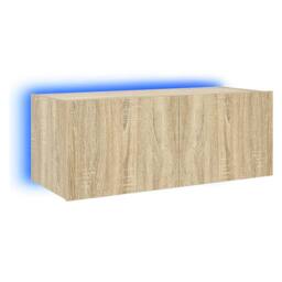 Berkfield Home TV Wall Cabinet with LED Lights Sonoma Oak 80x35x31 cm in Light Oak - Size: 80 x 35 x 31 cm - thumbnail 3