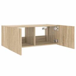 Berkfield Home TV Wall Cabinet with LED Lights Sonoma Oak 80x35x31 cm in Light Oak - Size: 80 x 35 x 31 cm - thumbnail 8