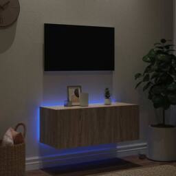 Berkfield Home TV Wall Cabinet with LED Lights Sonoma Oak 80x35x31 cm in Light Oak - Size: 80 x 35 x 31 cm - thumbnail 1