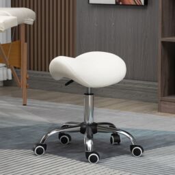 HOMCOM PU Leather Saddle Stool w/ Moulded Padded Seat Adjustable Height in Cream - thumbnail 1