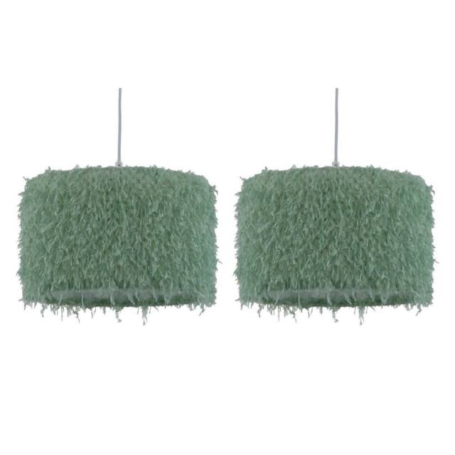 First Choice Lighting Set of 2 Rogers - Green Shaggy 30cm Easy Fit Pendant Shades - image 1
