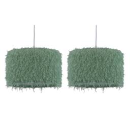 First Choice Lighting Set of 2 Rogers - Green Shaggy 30cm Easy Fit Pendant Shades