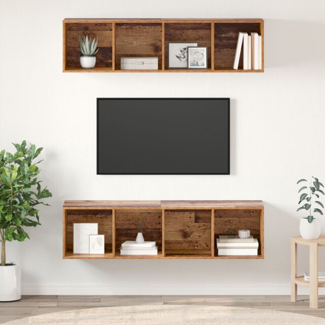 Berkfield Home Wall-mounted with Storage 2 pcs Old wood 37 x 37 x 142.5 cm Engineered wood in Brown - image 1