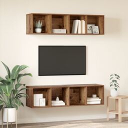 Berkfield Home Wall-mounted with Storage 2 pcs Old wood 37 x 37 x 142.5 cm Engineered wood in Brown - thumbnail 4