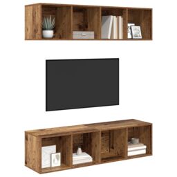Berkfield Home Wall-mounted with Storage 2 pcs Old wood 37 x 37 x 142.5 cm Engineered wood in Brown - thumbnail 3