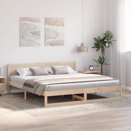 Berkfield Home Bed Frame Natural Wood Solid Pine Wood 180 x 200 cm Durable in Beige - thumbnail 5