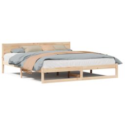 Berkfield Home Bed Frame Natural Wood Solid Pine Wood 180 x 200 cm Durable in Beige - thumbnail 4