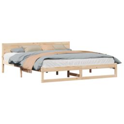 Berkfield Home Bed Frame Natural Wood Solid Pine Wood 180 x 200 cm Durable in Beige - thumbnail 3