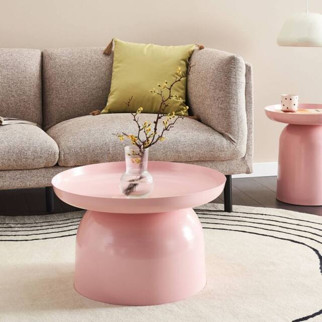 Wyld and Coco Pastel Pink Round Metal Coffee Table Powder-Coated Iron - image 1