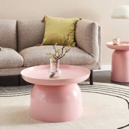 Wyld and Coco Pastel Pink Round Metal Coffee Table Powder-Coated Iron - thumbnail 1