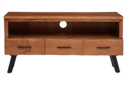 Orsina Three‑Drawer Acacia Media Unit, Natural Acacia Wood TV Cabinet with Open Shelf & Drawers, Industrial Black - thumbnail 6