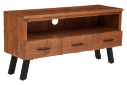 Orsina Three‑Drawer Acacia Media Unit, Natural Acacia Wood TV Cabinet with Open Shelf & Drawers, Industrial Black - thumbnail 5