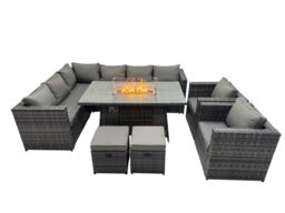 Fimous Rattan Garden Furniture Dining Set 10-seater with 2 Small Stool in Dark Grey - thumbnail 1