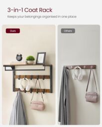 VASAGLE Medium Wall-Mounted Coat Rack Shelf 10 Removable Hooks Clothes Rail in Brown - thumbnail 4