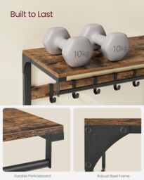 VASAGLE Medium Wall-Mounted Coat Rack Shelf 10 Removable Hooks Clothes Rail in Brown - thumbnail 5