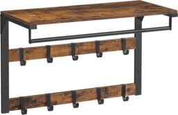 VASAGLE Medium Wall-Mounted Coat Rack Shelf 10 Removable Hooks Clothes Rail in Brown - thumbnail 8
