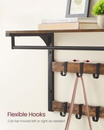 VASAGLE Medium Wall-Mounted Coat Rack Shelf 10 Removable Hooks Clothes Rail in Brown - thumbnail 6