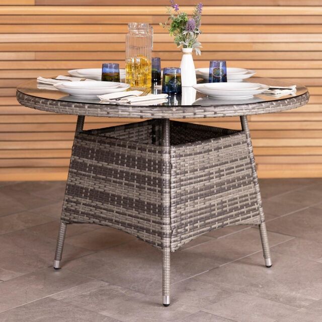Charles Bentley 4 Seater Round Rattan Dining Table - Grey / Natural - image 1