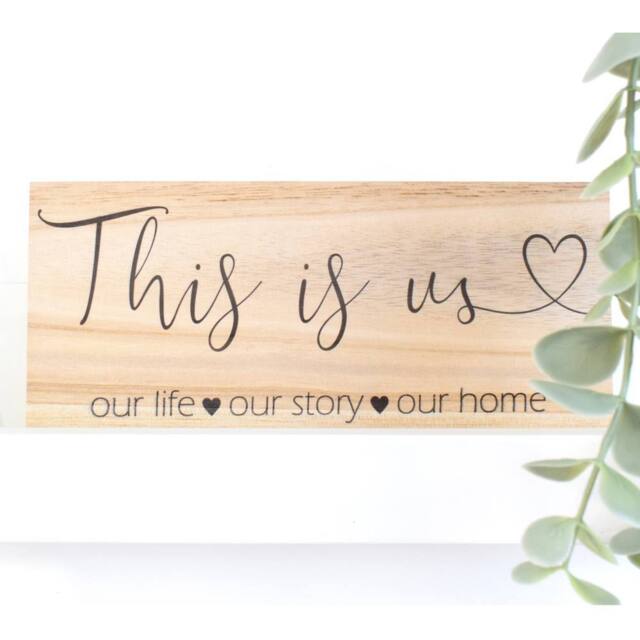 Amaya Rose Ltd This Is Us. Our Life, Story, Home. Solid Wood Plaque Shelf Décor in Beige
