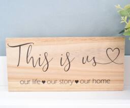 Amaya Rose Ltd This Is Us. Our Life, Story, Home. Solid Wood Plaque Shelf Décor in Beige - thumbnail 4