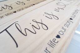 Amaya Rose Ltd This Is Us. Our Life, Story, Home. Solid Wood Plaque Shelf Décor in Beige - thumbnail 9