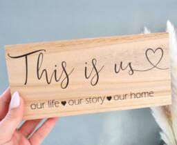 Amaya Rose Ltd This Is Us. Our Life, Story, Home. Solid Wood Plaque Shelf Décor in Beige - thumbnail 3