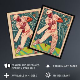 "Artery8 Cricket Player Batsman Shot Bright Portrait Framed Art Print in Beige - Size: W12"" x H16""" - thumbnail 2