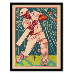 "Artery8 Cricket Player Batsman Shot Bright Portrait Framed Art Print in Beige - Size: W12"" x H16""" - thumbnail 1