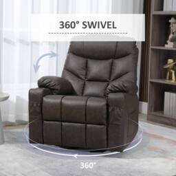 HOMCOM Manual Recliner Chair with Footrest, Cup Holder, Swivel Base, Brown - thumbnail 5