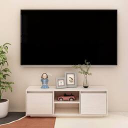 Berkfield Home TV Cabinet White 110x30x40 cm Solid Pinewood - Size: 110 x 30 x 40 cm - thumbnail 2