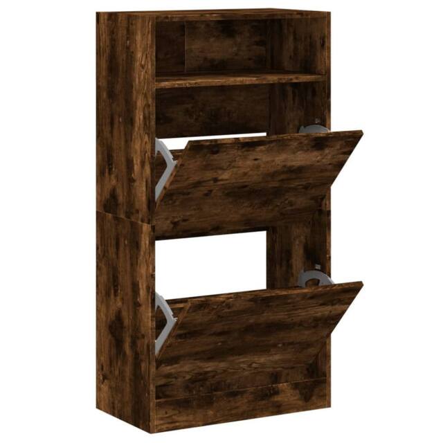 Berkfield Home Shoe Cabinet Smoked Oak 60x34x116 Engineered Wood in Brown - image 1