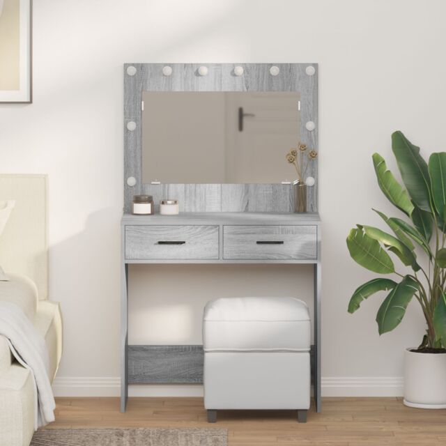 Berkfield Home Dressing Table with LED Lights Grey Sonoma 78, 5x41x135 cm - Size: 5 x 41 x 135 cm - image 1