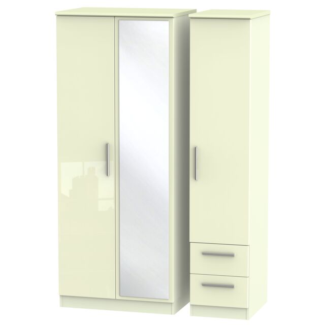 Ready Assembled 2 U Windsor Triple Mirror + Drawer Wardrobe (Ready Assembled) in Cream