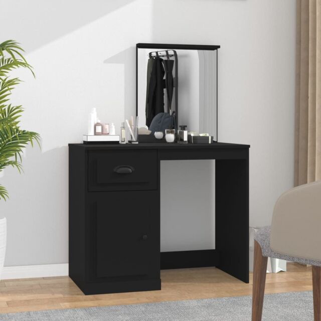Berkfield Home Dressing Table with Mirror Black 90x50x132.5 cm Engineered Wood - image 1