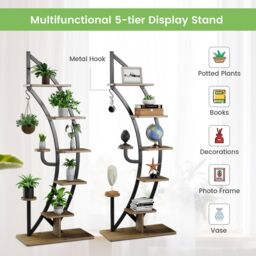 Costway 8-Tier Plant Stand Curved Half Moon Shape Ladder Flowers Shelf with Hook in Natural - thumbnail 4