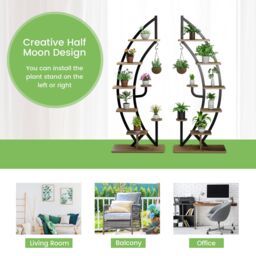 Costway 8-Tier Plant Stand Curved Half Moon Shape Ladder Flowers Shelf with Hook in Natural - thumbnail 5