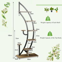 Costway 8-Tier Plant Stand Curved Half Moon Shape Ladder Flowers Shelf with Hook in Natural - thumbnail 2