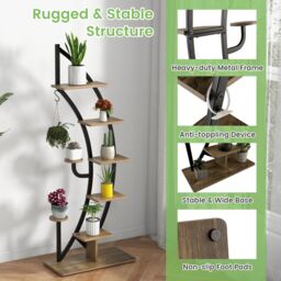 Costway 8-Tier Plant Stand Curved Half Moon Shape Ladder Flowers Shelf with Hook in Natural - thumbnail 3