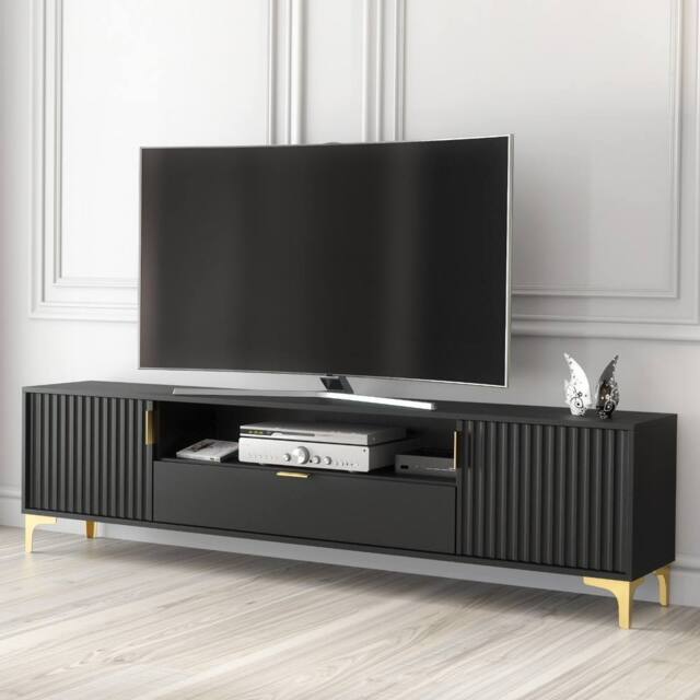 Mex Furniture LTD TV Unit Tide Crest 200cm - Black & Gold - image 1