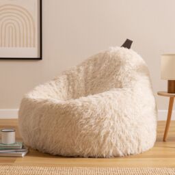 icon Cocoon Faux Fur Bean Bag Natural Bean Bag Chairs in White