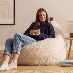 icon Cocoon Faux Fur Bean Bag Natural Bean Bag Chairs in White - thumbnail 2