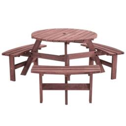 Kelvenix 6 SeaterS Wooden Furniture Set Picnic Table in Dark Red - Size: 0.6m2