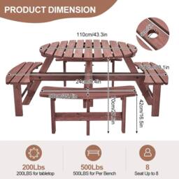 Kelvenix 6 SeaterS Wooden Furniture Set Picnic Table in Dark Red - Size: 0.6m2 - thumbnail 2