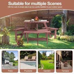 Kelvenix 6 SeaterS Wooden Furniture Set Picnic Table in Dark Red - Size: 0.6m2 - thumbnail 3