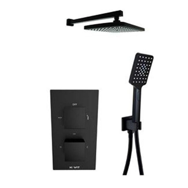 Clifton Matt Black Shower with Diverter Hand Shower & Fixed Drencher