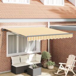 Berkfield Home Retractable Awning Manual Yellow & White 300x250 cm in Orange - thumbnail 1