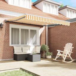 Berkfield Home Retractable Awning Manual Yellow & White 300x250 cm in Orange - thumbnail 3