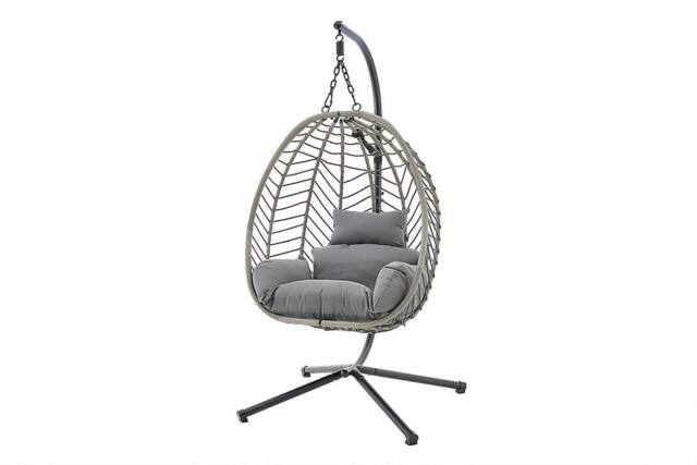 SquareBoxx Balinese Garden Egg Chair Rattan Effect With Cushions in Grey - image 1