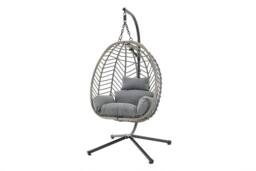 SquareBoxx Balinese Garden Egg Chair Rattan Effect With Cushions in Grey - thumbnail 1